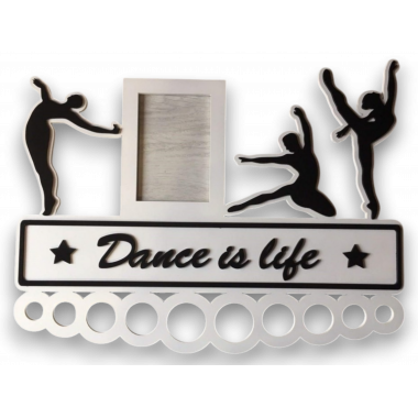 Медальница Dance is life черно-белая